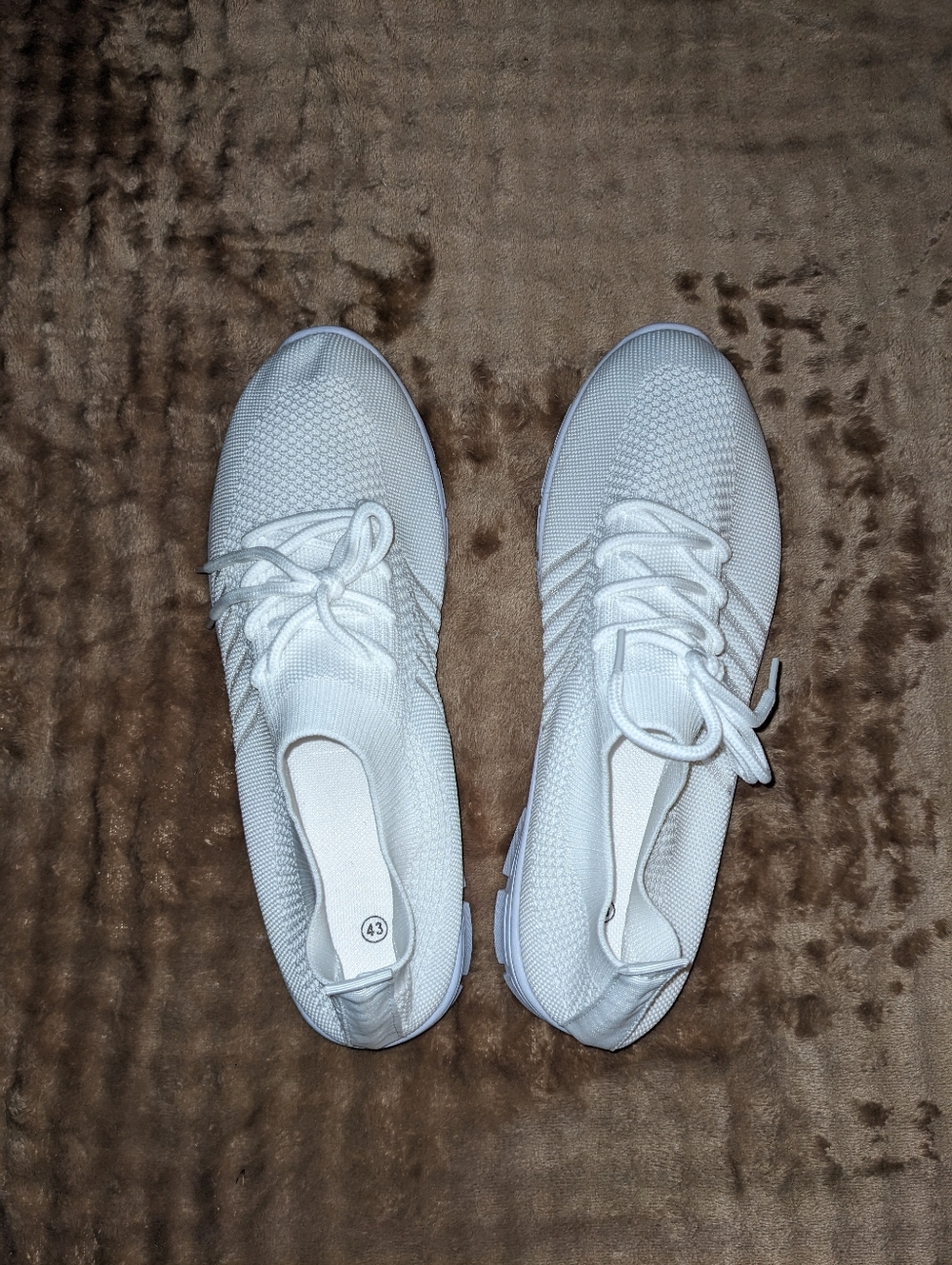 All-White Knit Lace-Up Sneakers Size 43 12US